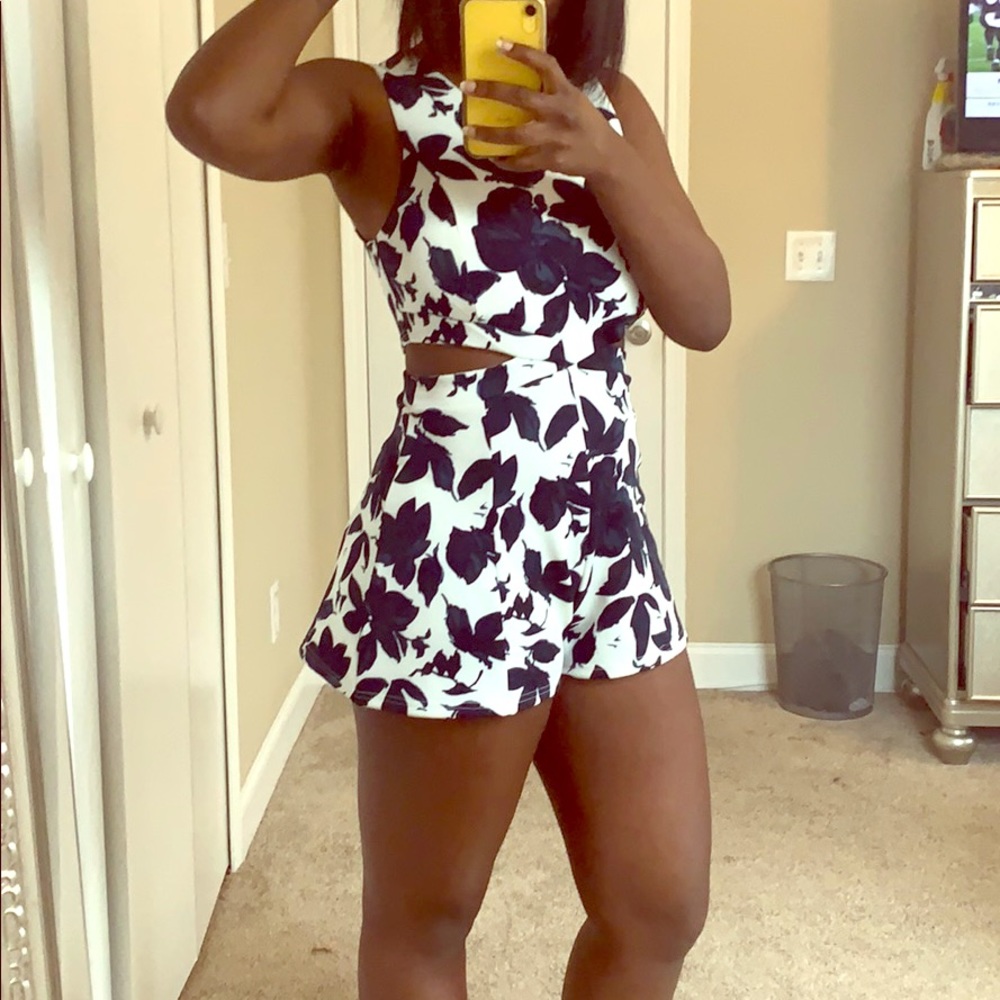 Floral Romper with side cutouts